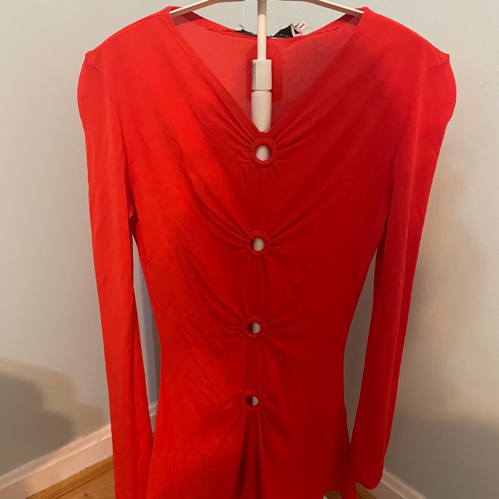 Proenza Schouler White Label Red Long Sleeve Top Circle Rings 0